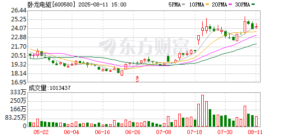 送钱宝 卧龙电驱：2025年半年度净利润约5.37亿元，同比增加36.76%